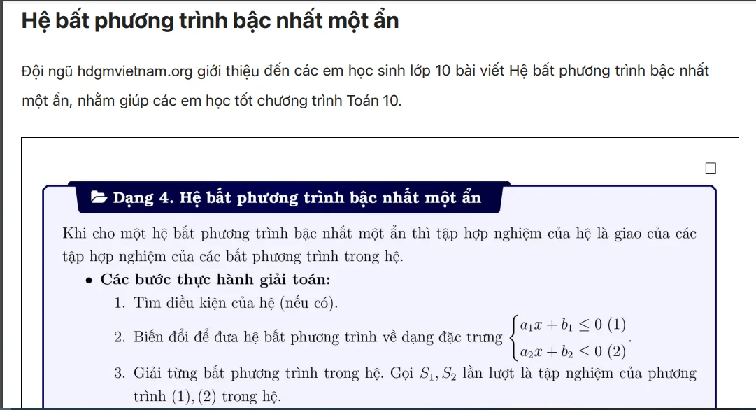 Hệ bất phương trình bậc nhất một ẩn